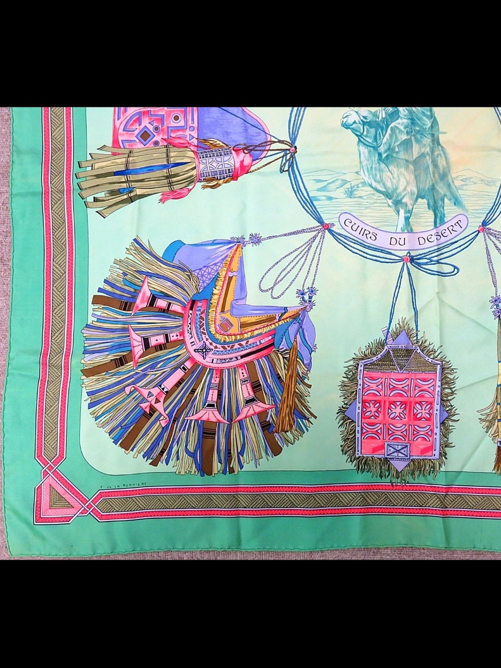 Hermes Silk Scarf in Mint Green, Pink, Blue and Gold - Picture 5 of 13